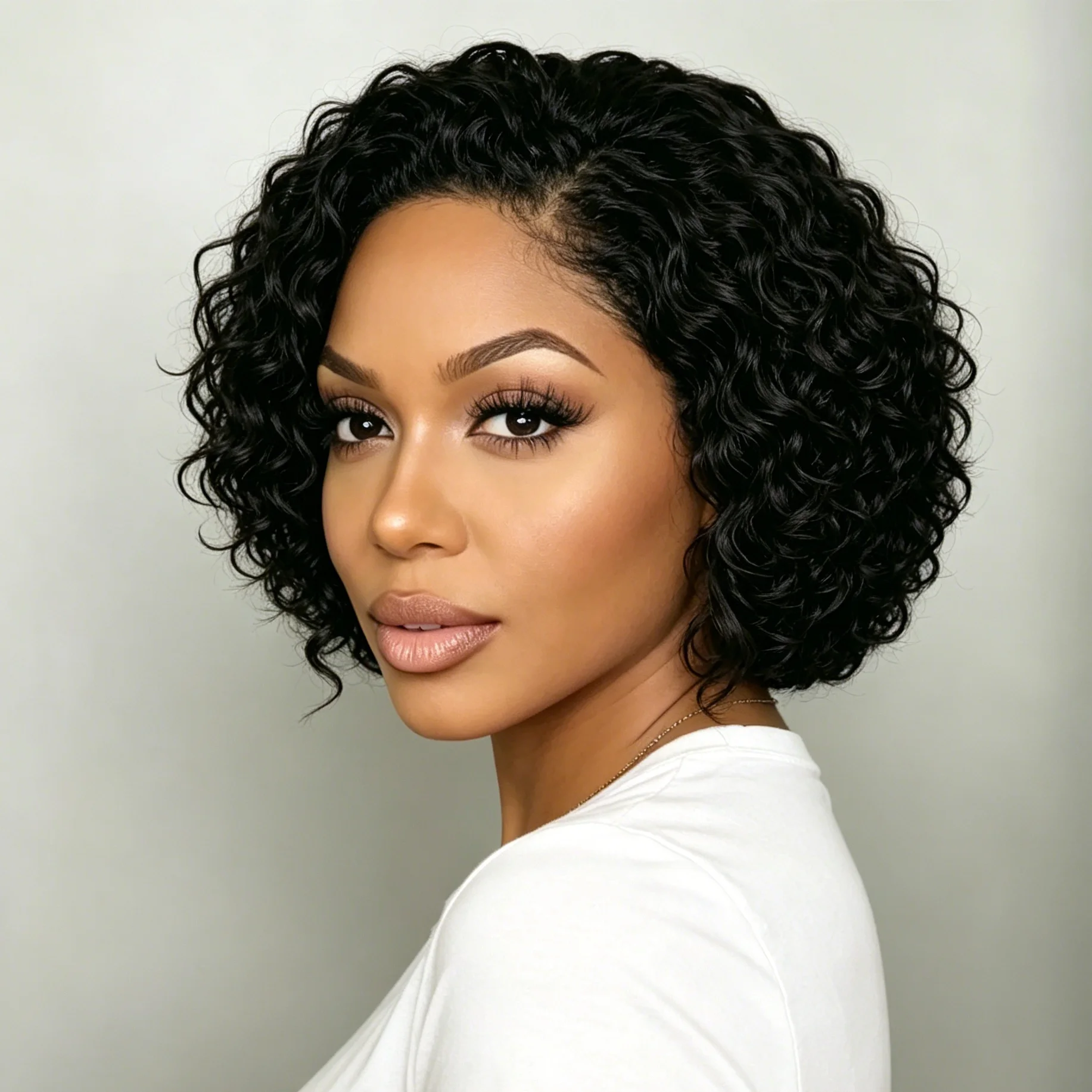 13X4 Lace Front Wigs Human Hair Curly Pixie Bob Wigs 8 Inches Natural Short Hair Style 180% Density view 2