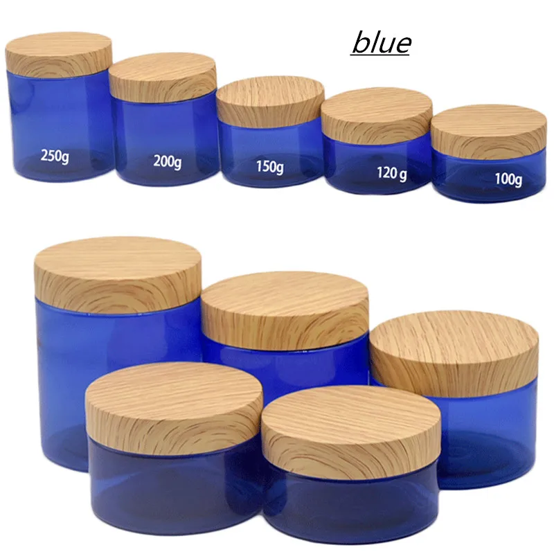 New100/120/150/200g/250g PET Cream Jar Imitation Wood Grain Lid Empty Cosmetic Container Refillable Facial Mask Pot Storage Jar