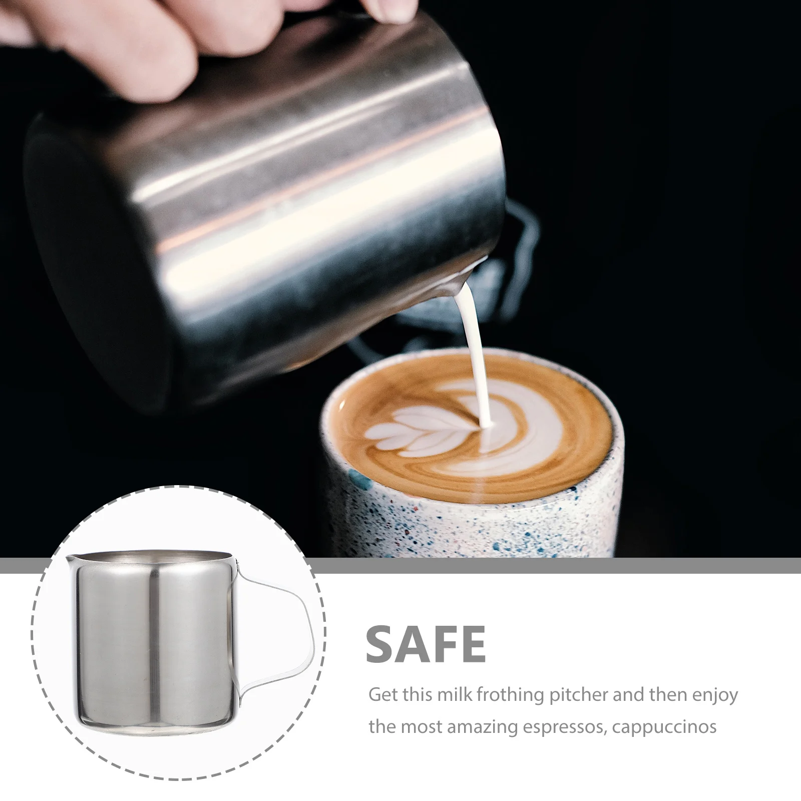 

Stainless Steel Milk Frothing Pitcher Comfortable Handle Lightweight Frother Cup for Coffee Shop Home Use Professional
