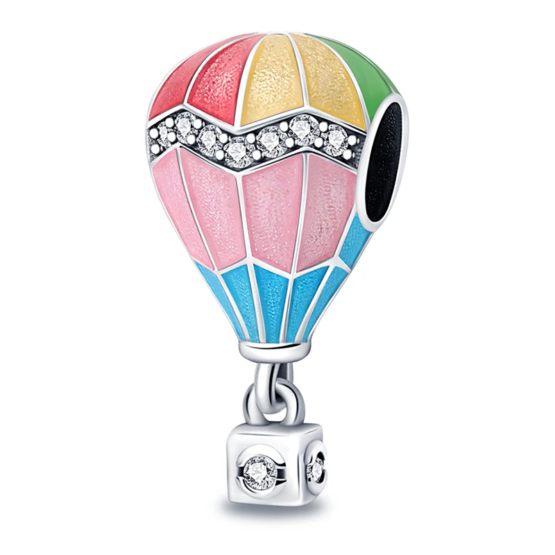 

100% 925 Sterling Silver Colorful Hot Air Balloon Sparkling Zircon Original Design 3mm Charms Beads DIY Fine Making Jewelry