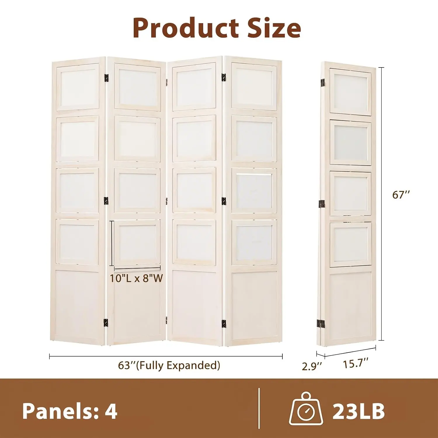 4 Panel Photo Room Divider, Folding Privacy Screen Decorative, White, Customized