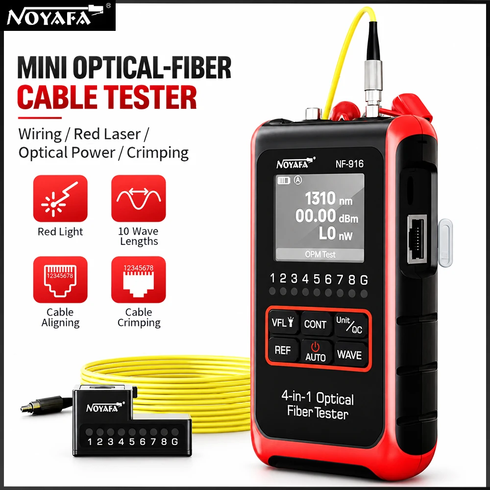 NOYAFA NF-916 4 In 1 Optical Fiber Cable Tester Optical Power Meter Visual Fault Locator LCD Display Network Tools RJ45 LAN Test