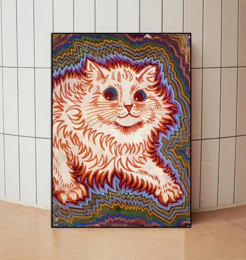 Louis Wain Series Psychedelic Cats Poster Print Canvas Art Pictures Home for Living Room Bedroom Wall Decor Frameless Painting