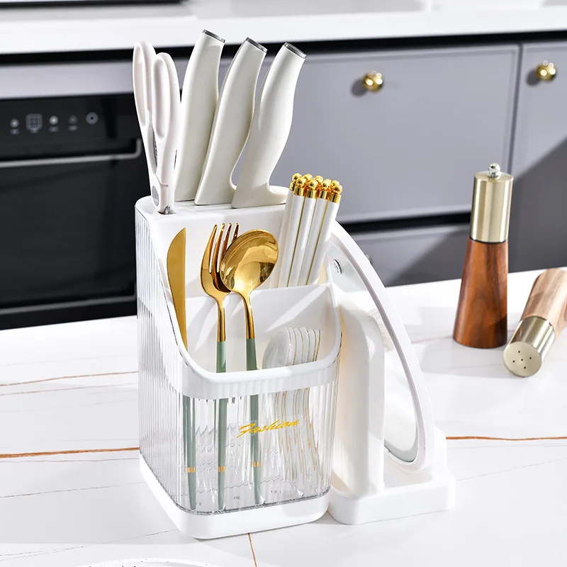 

Kitchen Multi-functional Storage Rack Cutting Board Knife Pot Lid Holder Integrated Storage Rack Chopsticks Cage Tableware