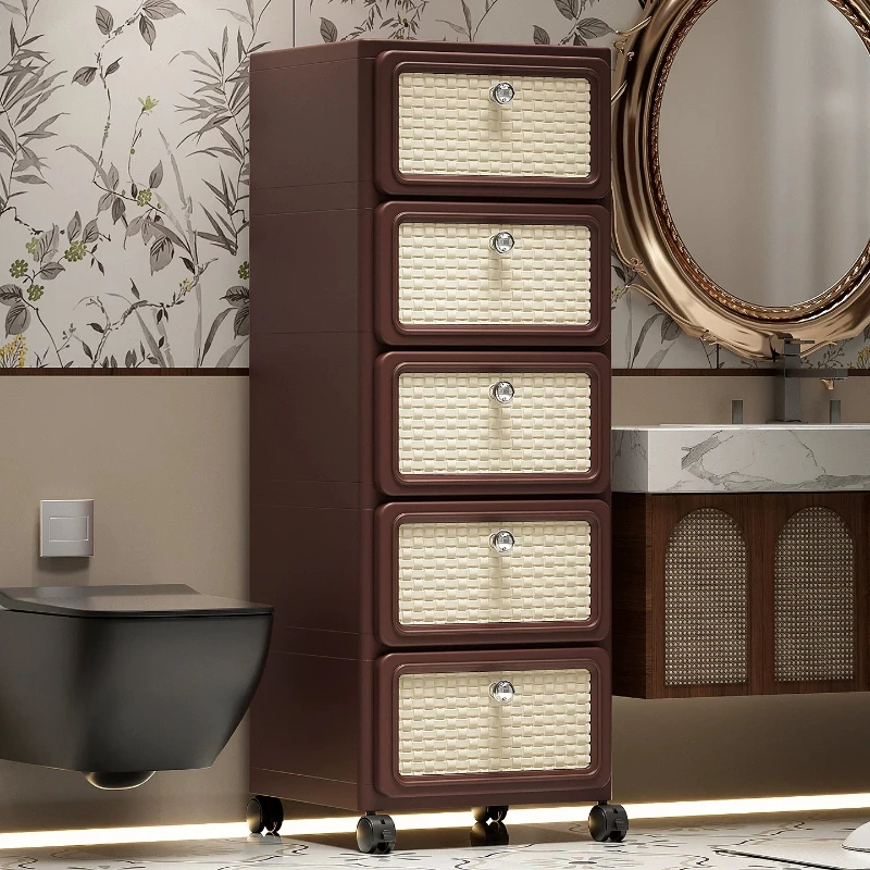 Medieval Style Plastic Drawer Type Storage Cabinet Swivel Caster Nightstand Large Capacity Mobile Multi Tier Organizer Cabinets