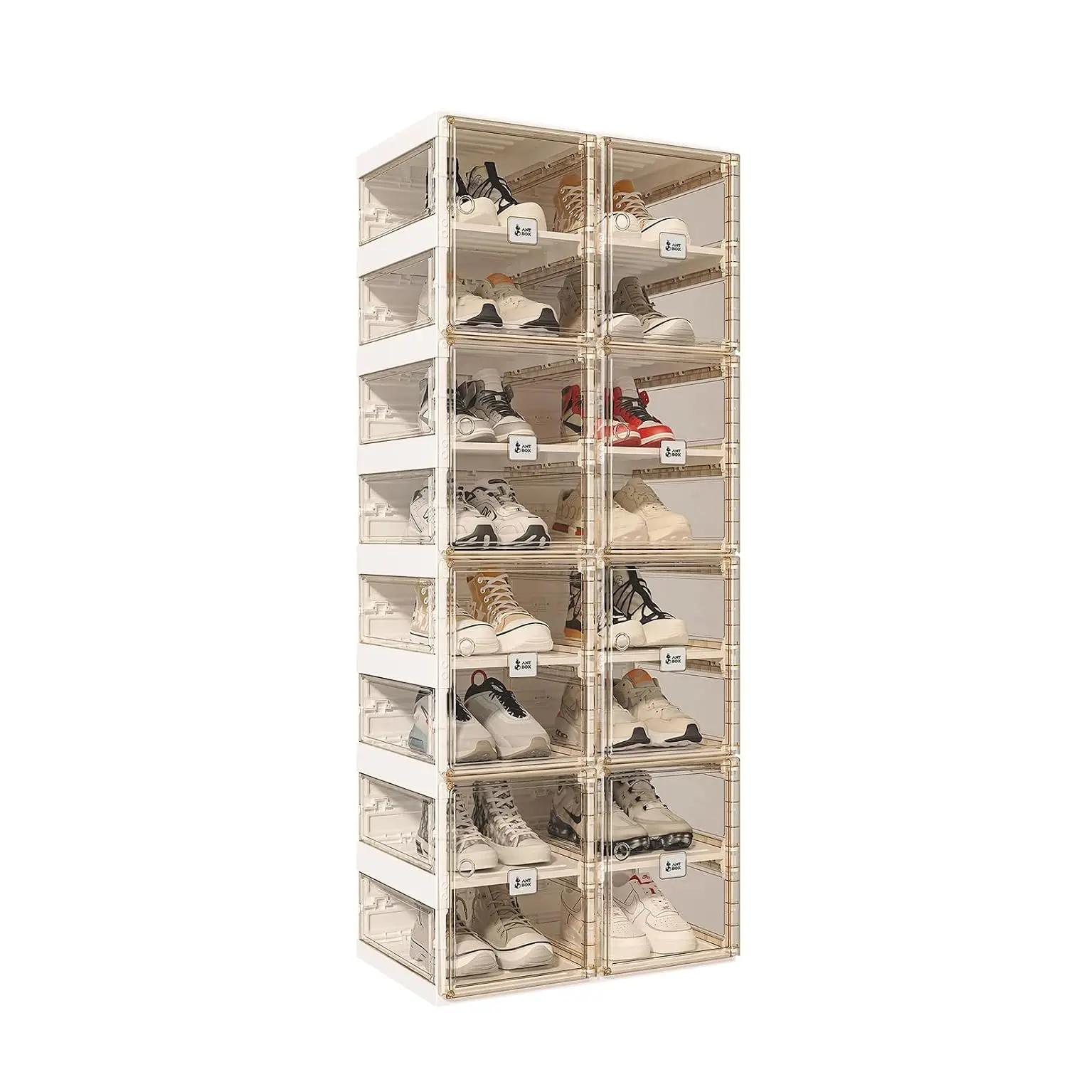 Foldable Shoe Rack Stackable Storage Cabinet Magnetic Clear Door Closet Entryway 8 Tiers 16 Pairs, Customized