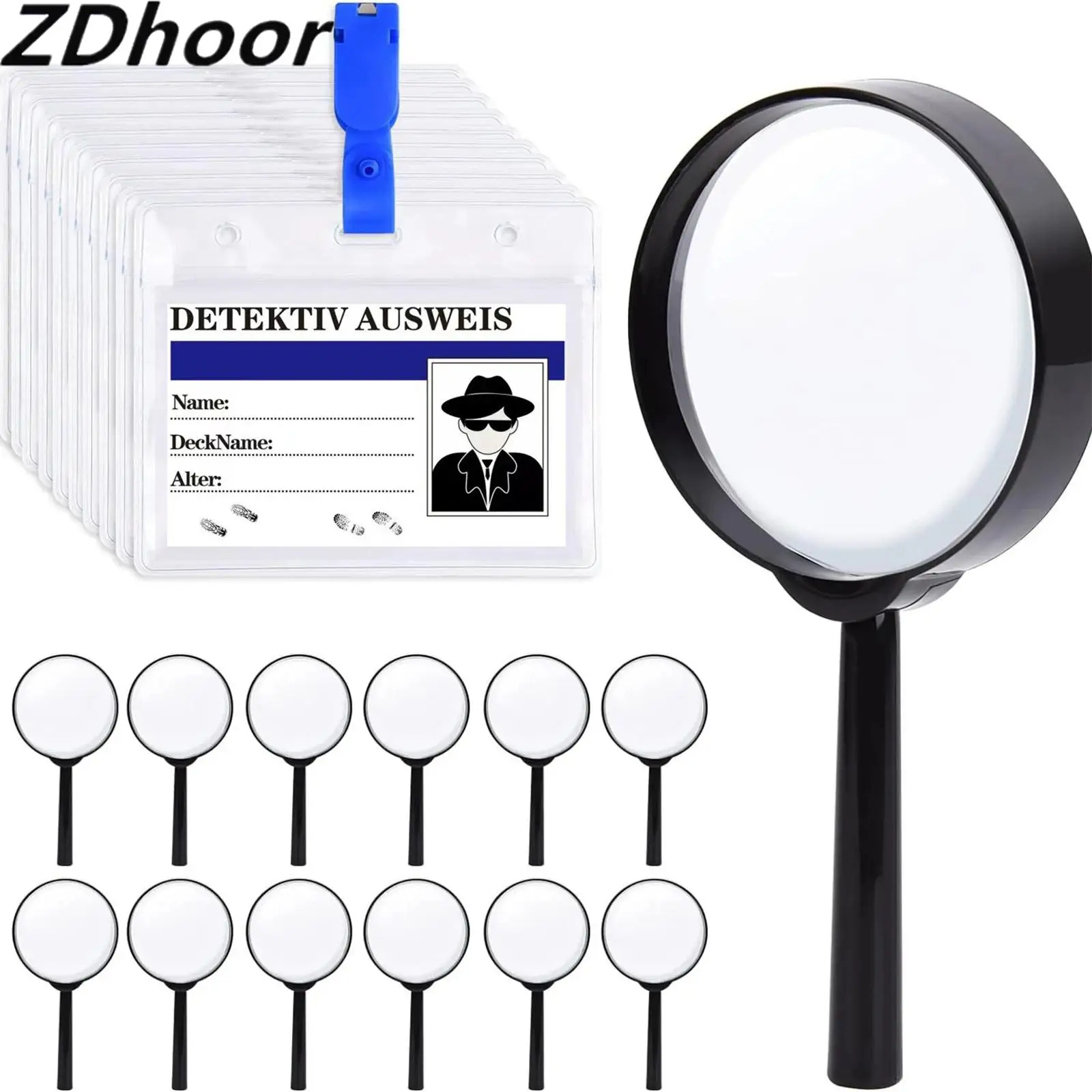 12Pcs Magnifying Glass Badge Cards Detective Explorer Accessory Toy Set for Cosplay Outdoor Adventure Themed Party