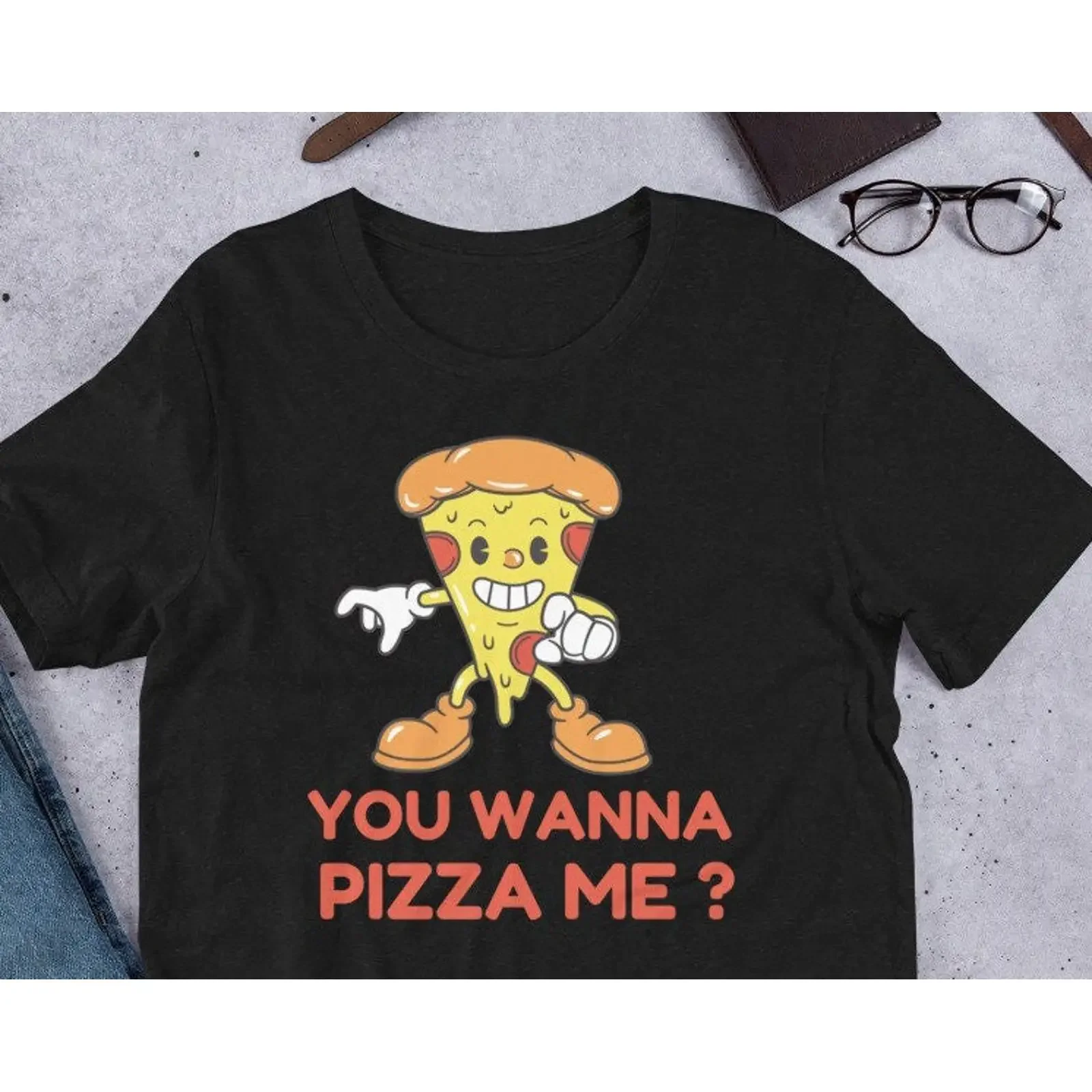 You Wanna Pizza Me Funny Cartoon T Shirt Novelty Foodie for Lovers Makers Casual Him Her vintage Washed Soft streetwear