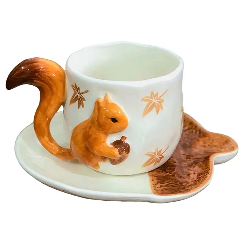 

ABJO-Lovely Squirrel Relief Coffee Mug& Porcelain Cup Sauce Flower Mugs For Dining Table Afternoon Tea Teacup Fruits Juice Cup