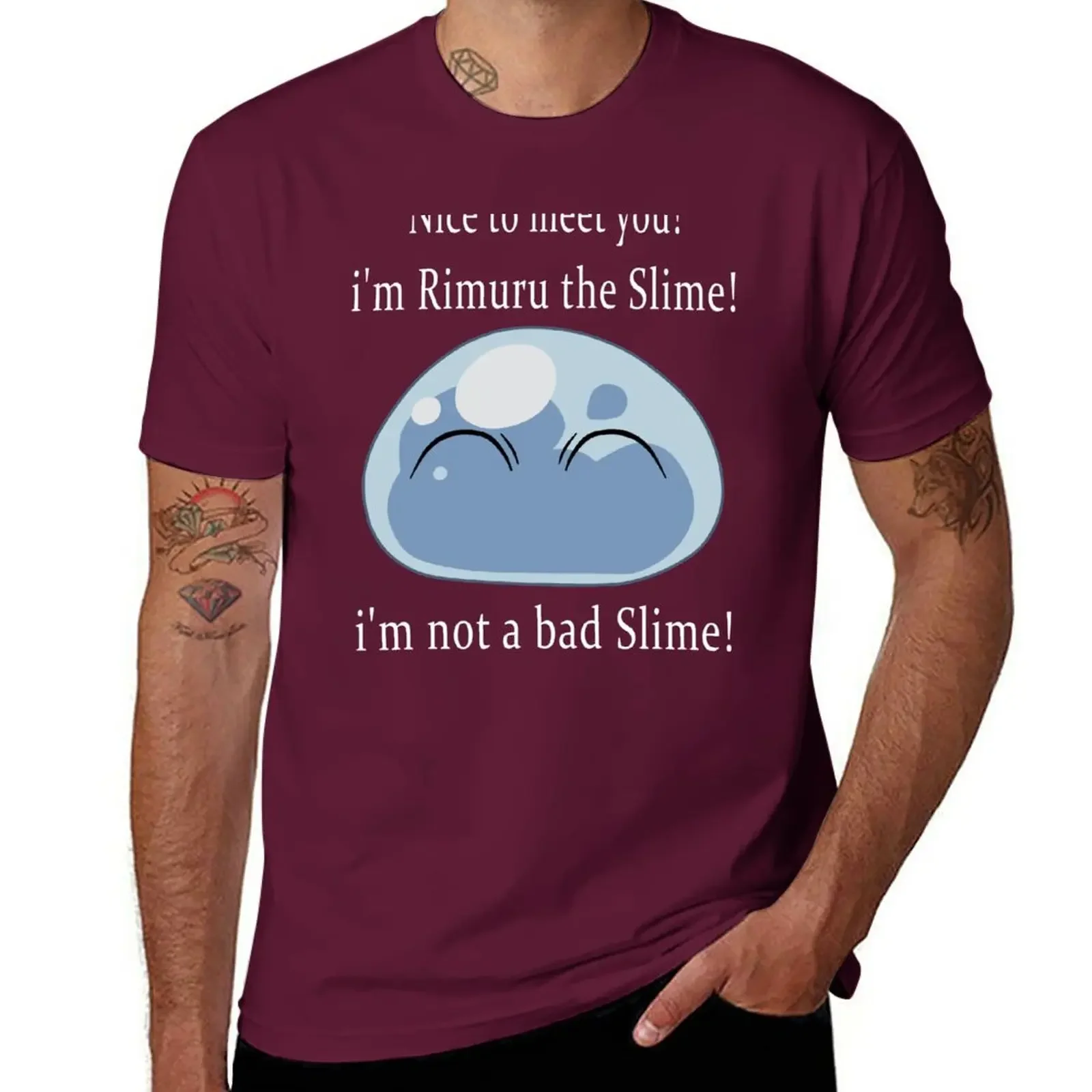 Mens Cotton T Shirts New That Time I Got Reincarnated As A Slime - Rimuru I'm Not A Bad Slime T-Shirt Men Clothing Oversized