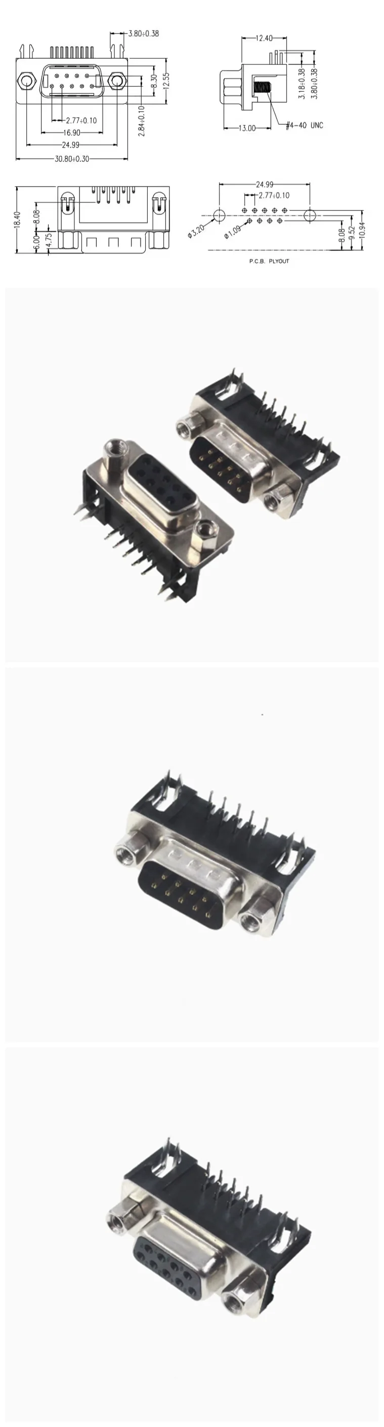 5 stücke DR9 Loch/Pin Weiblich/Männlich Rechtwinklig Geschweißt D-Sub 9 Pin Stecker RS232 Stecker 90 grad Gebogene Nadel DB9 DR9 – Detail 1