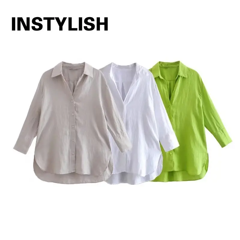 Women Linen Blouse and Shirt Elegant Spring Fall Casual Long Sleeve Loose Shirt Button up Oversized Top Office Lady Chic Blusas