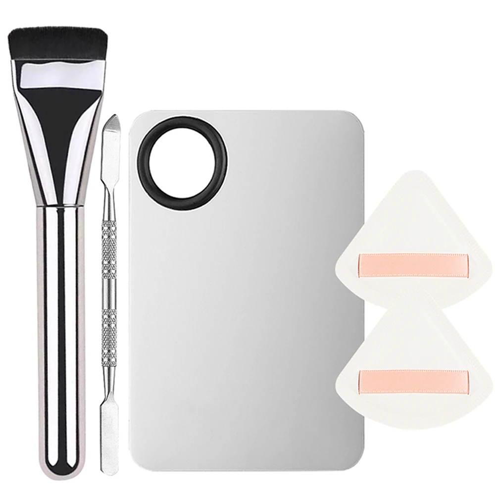 3/5 stücke Kontur Foundation Pinsel Set Edelstahl Make-Up-Palette Mit Puderquaste Spachtel Werkzeug Für Frauen Make-Up Zubehör