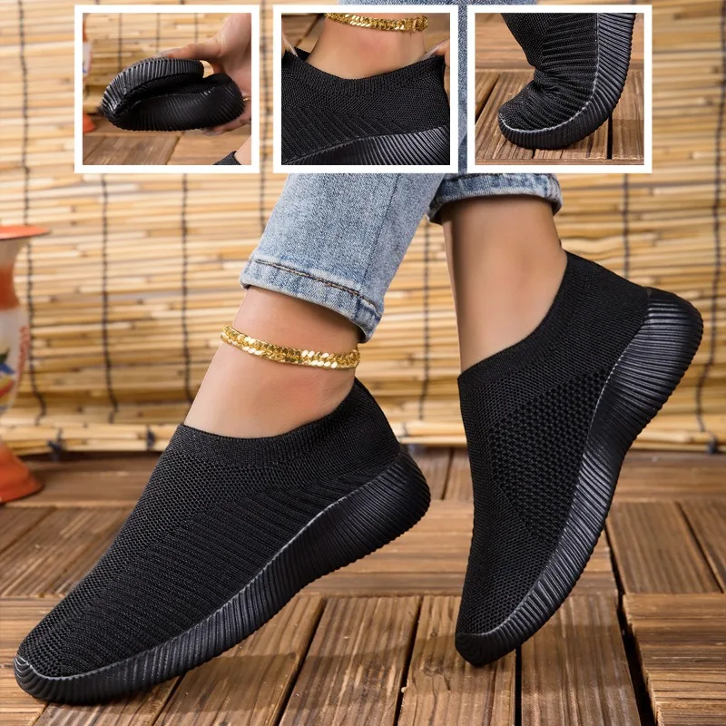 Women's Sneakers Breathable Knitted Mesh Comfortable Flat Lace Up Shoes Trendy Fashionable Casual Outdoor Women Running 2026 view 2