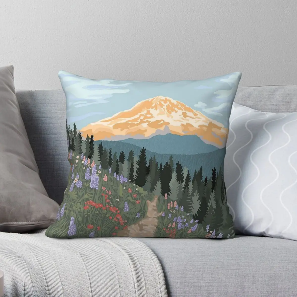Mount Rainier National Park Square Pillowcase Polyester Linen Velvet Creative Zip Decorative Pillow Case Car Cushion Cover 18