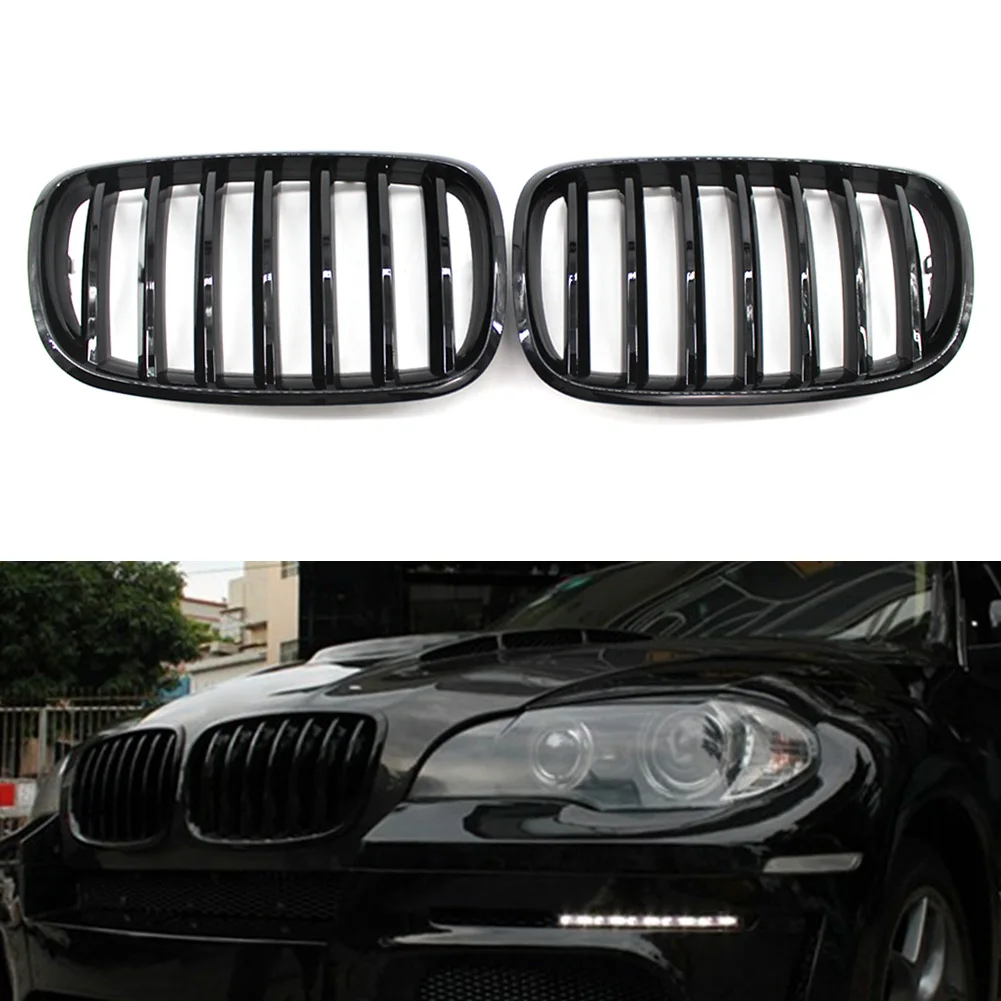 Glossy Black Car Front Bumper Kidney Grill For BMW X5 X6 E70 E71 2007 2008 2009 2010 2011 2012 2013 ABS Plastisc 2Pcs/Pair