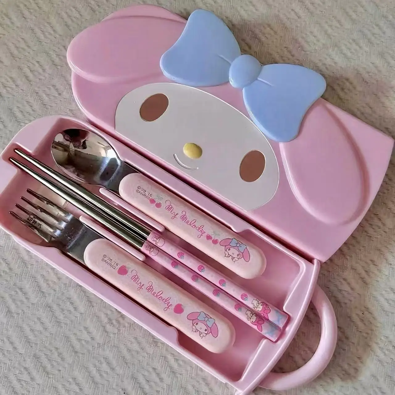 

Kawaii Sanrio Hello Kitty MY MELODY Cartoon Eco Friendly Foldable Tableware Student Fork Spoon Chopstick Set Women's Gifts Toys
