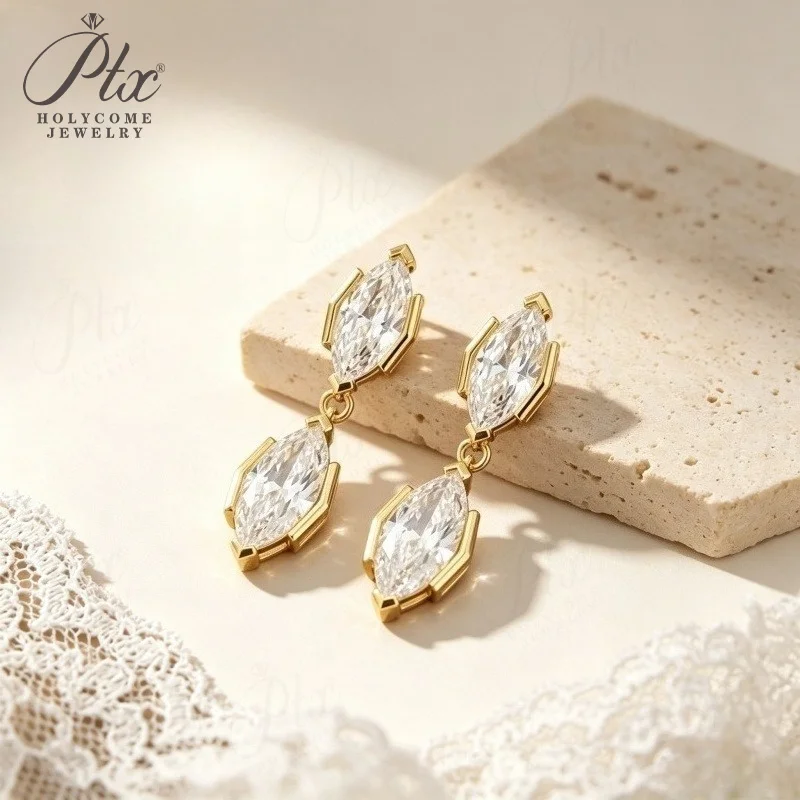Damen-Ohrstecker aus 925er Sterlingsilber mit Marquise-Schliff-Moissanit, 18k vergoldet, Geburtstagsgeschenke, Schmuck, Charms, Holycome Schmuck – Detail 7