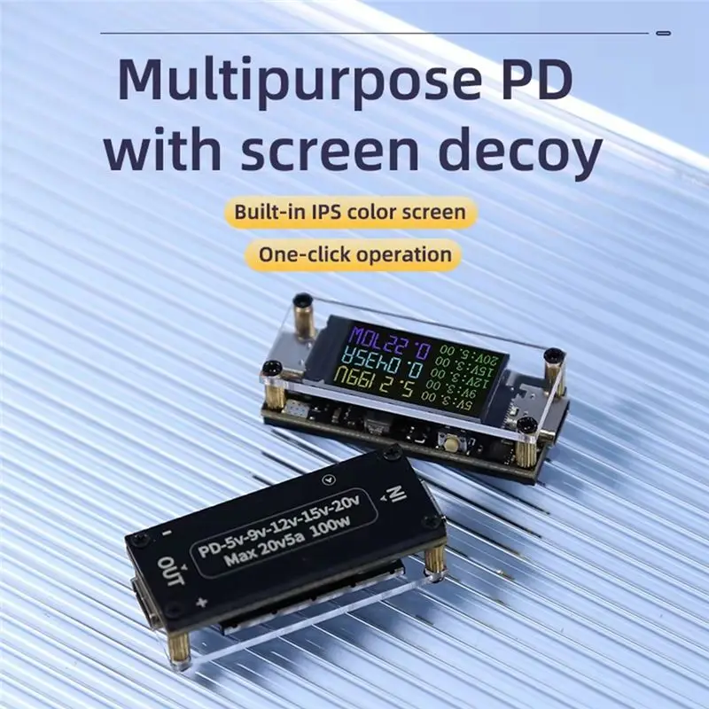 ABJN-PD100W 5A Multipurpose Decoy5/9/12/15/20V 0.96 Inch Color Screen Voltage Current Power Positive Negative Electrode Pad
