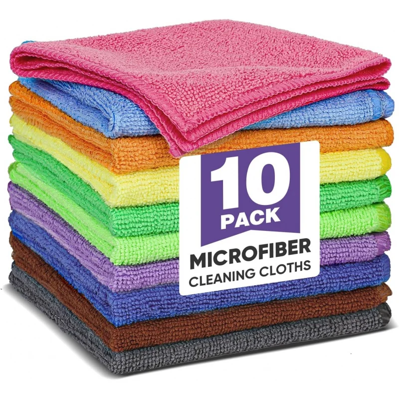 10 Colored Microfiber Cleaning Cloth, 10/50 Assorted Cleaning Cloths, Highly Absorbent Microfiber Towel, Suitable for Cars, Kitc