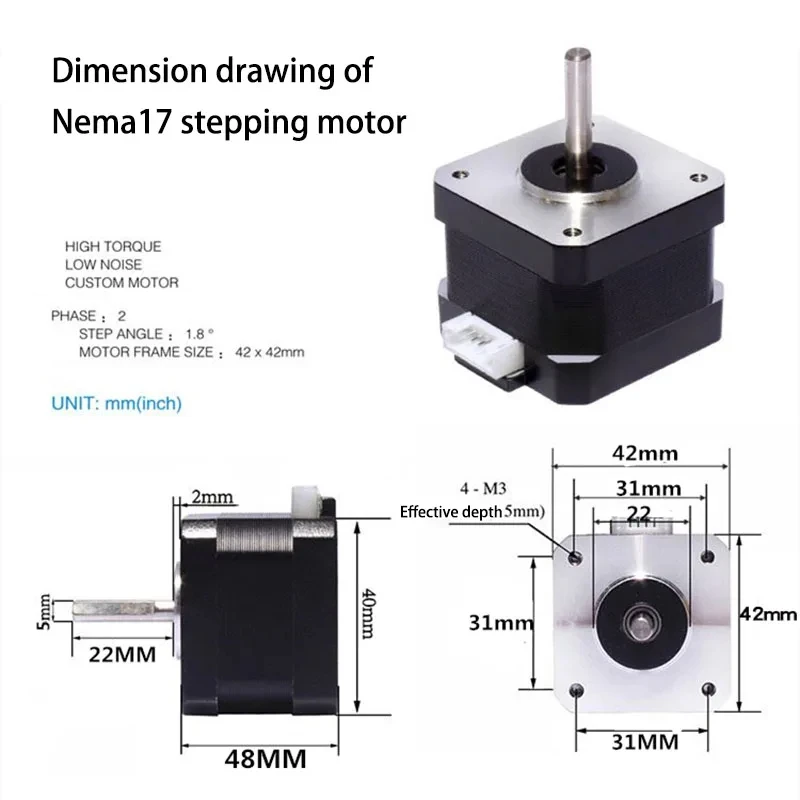 Imagem -02 - Motor de Passo Nema 17 com Freio 42bygh47 Grande Torque 0.55n.m Diâmetro do Eixo mm Único Eixo Motor Durável Ângulo de Passo 1.8 °