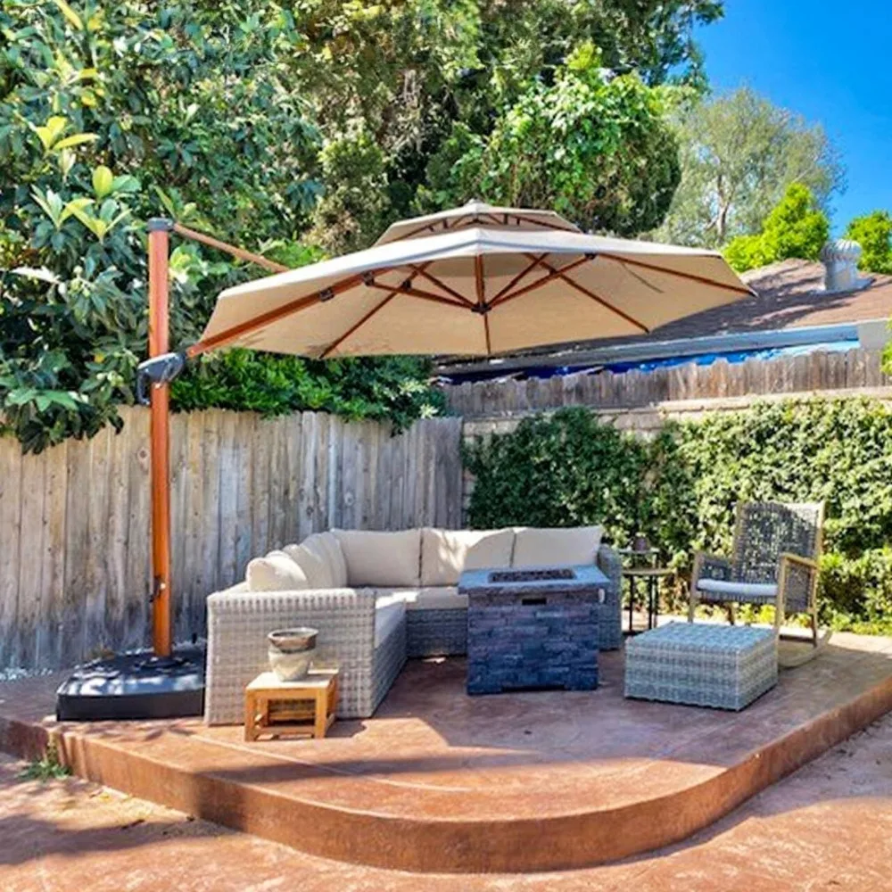 

11ft Patio Outdoor Round Umbrella Large Cantilever Umbrella Windproof Offset Umbrella Heavy Duty , for Garden Deck Pool Patio