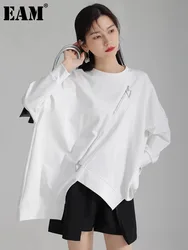 [EAM] Black Irregular Hem Zipper Sweatshirt New Round Neck Long Sleeve Women Big Size Fashion Tide Spring Autumn 2023 1DH4308