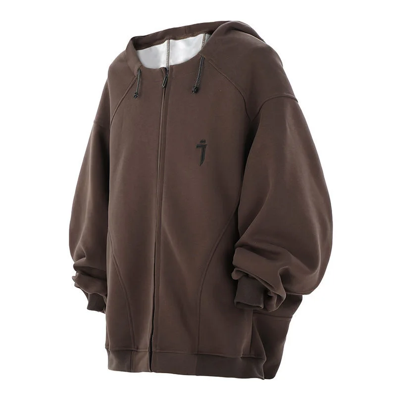 

ARENS Spring Fashion Zipper Hooded Cardigan For Men Loose Casual Solid Color Trendy Dark High Collar Sweatshirt Unisex