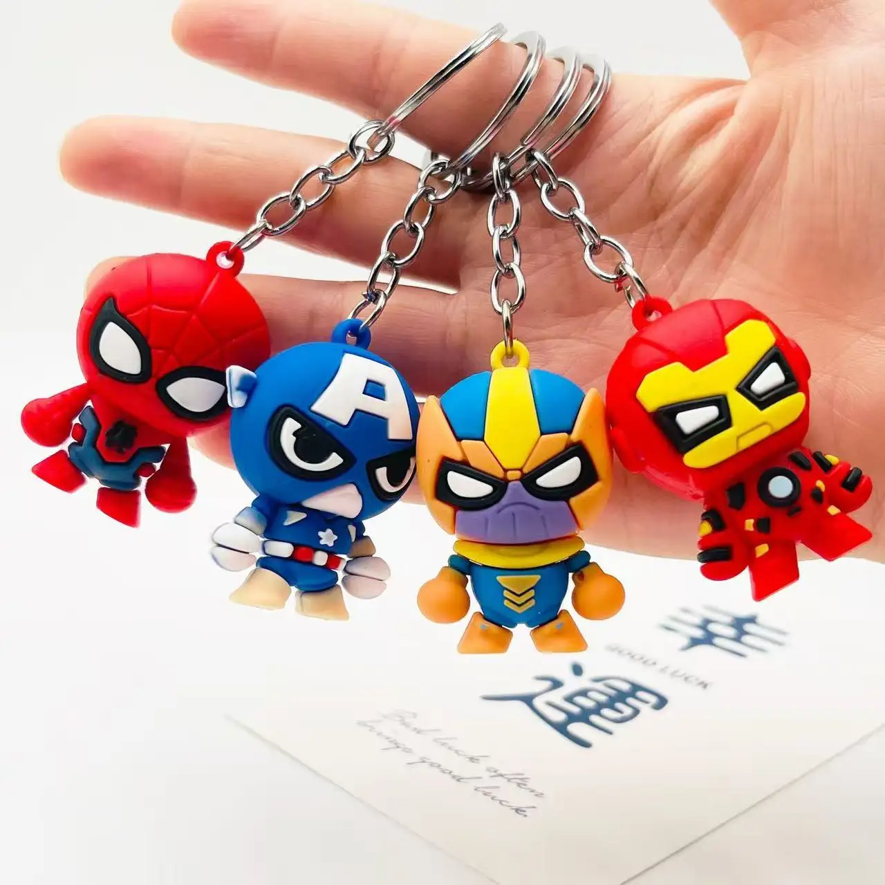 Marvel Cartoon Keychain Iron Man Bat Hulk Thor Anime Avengers Key Ring Figure Silicone Car Key Jewelry Toys Gift