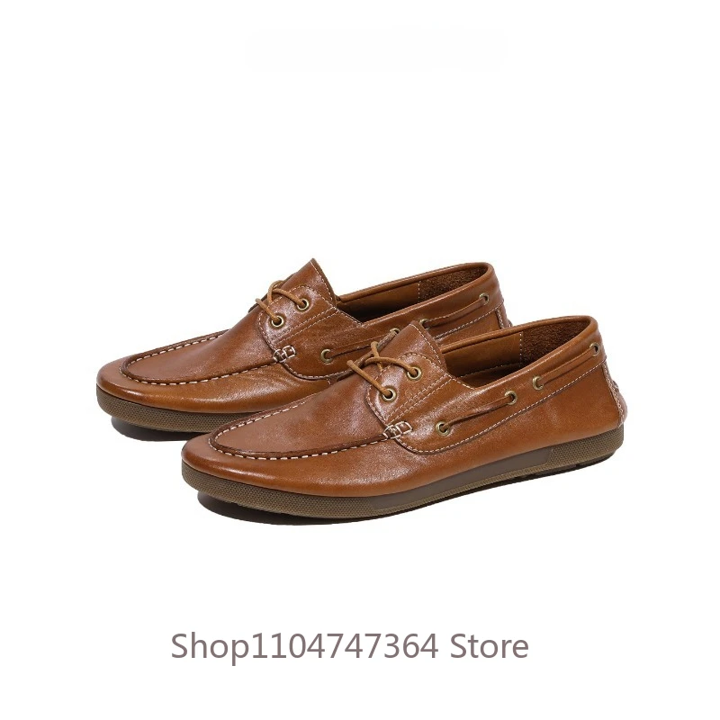 

Etro Genuine Leather Sailing Shoes Men's Casual Loafers Youth Brown Soft Soled Horsehide Formal Work Driving Leather Shoes Male