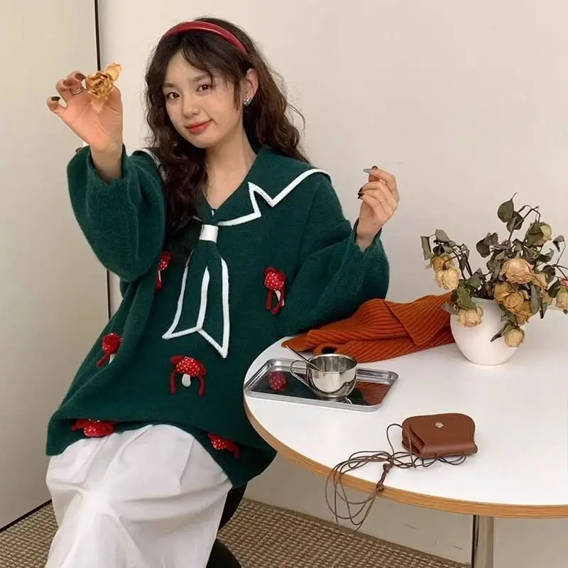 Suéter rojo de Navidad para mujer, jersey de gran tamaño con cuello de marinero, novedad, ropa de invierno