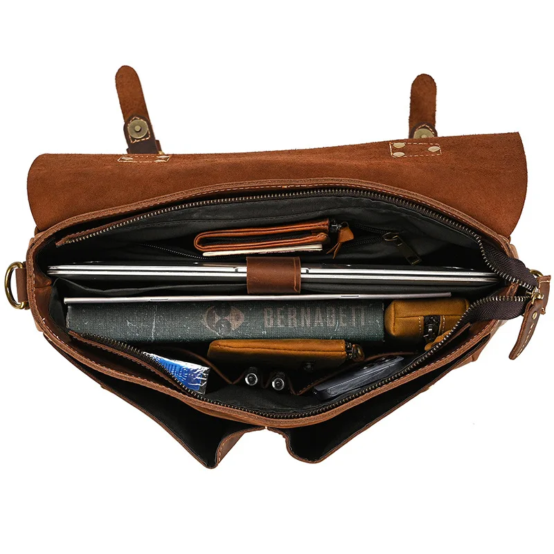 Retro Men's Briefcase Commuter Bag Genuine Leather Shoulder Bag
