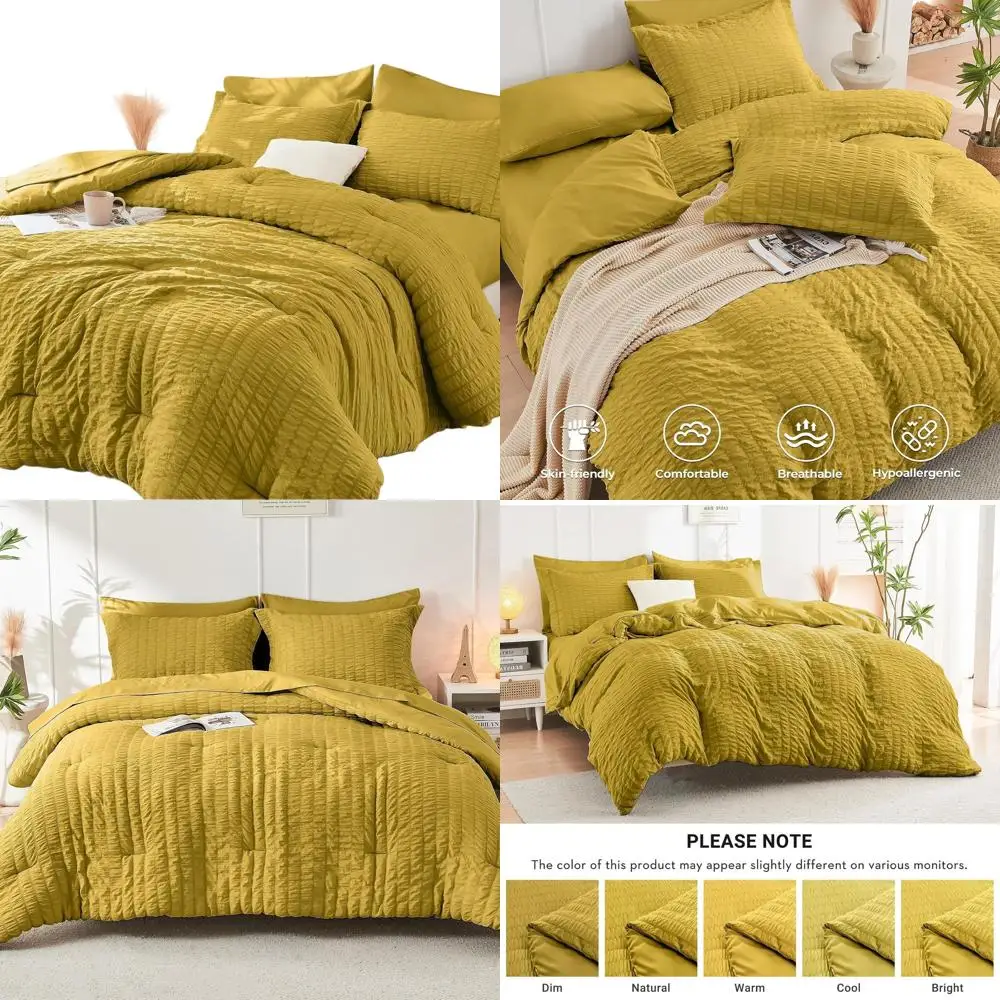 

All Season Luxury Mustard Yellow King Size Comforter Set with 7 Pieces, Including Sheets, Pillowcases, and Shams for Bedroom Bed