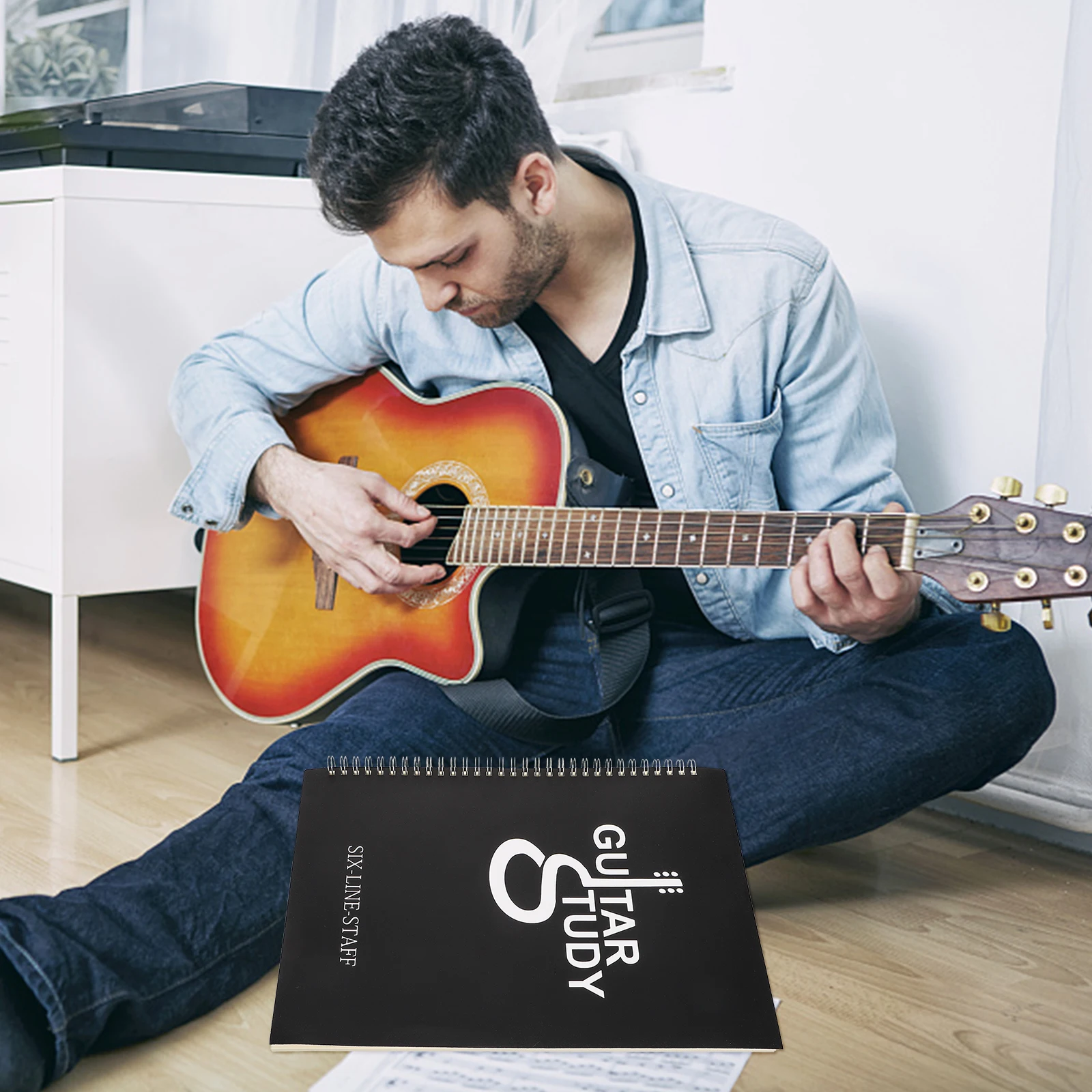 

Six Book A4 Guitar Sheet Music Notebook Coil Design Tear Pages DIY Chord PP Cover Waterproof Portable Music