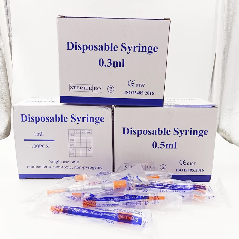 100pcs 0.5ml 0.3ml Disposable insuline Tube With Needle Sterlie Individually wrapped for Pet Animal Use
