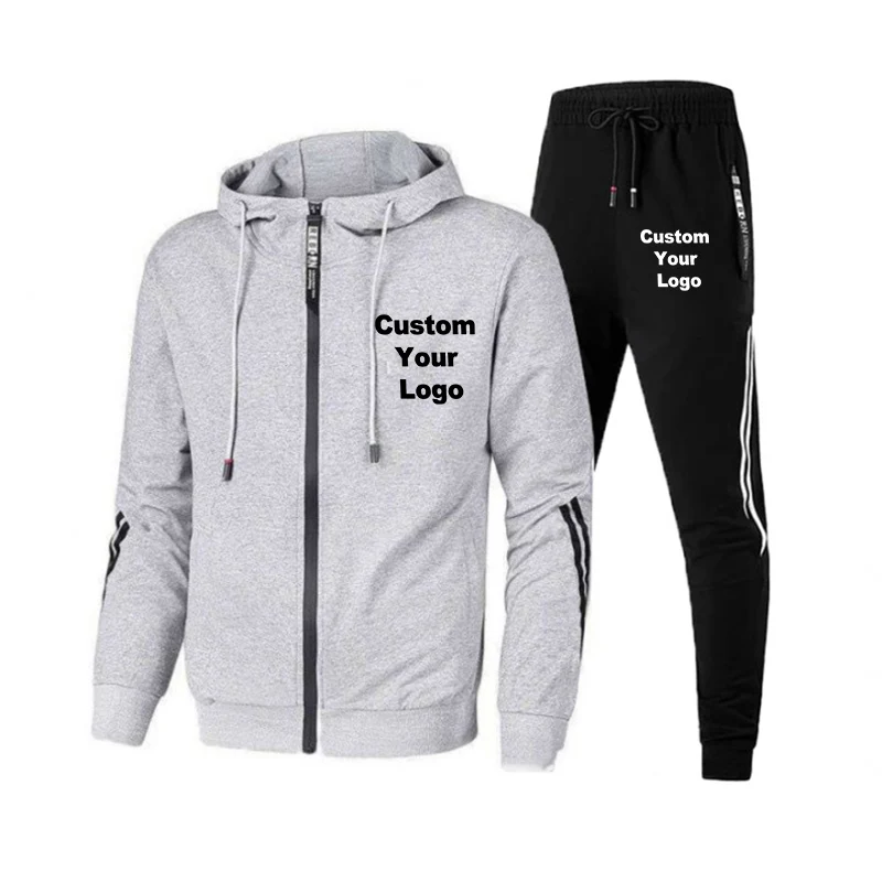 Felpa con cappuccio da uomo con Logo personalizzato tute da ginnastica 2 pezzi felpa + pantaloni sportivi Homme giacca sportiva da Jogging Casual abbigliamento uomo