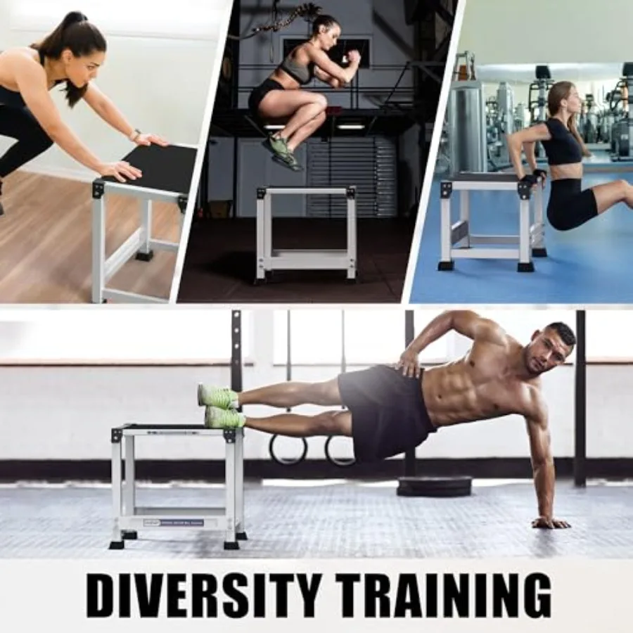 Home gym agility training: steel plyometric jump box 12/18 inch heavy duty black non-slip surface for strength conditioning