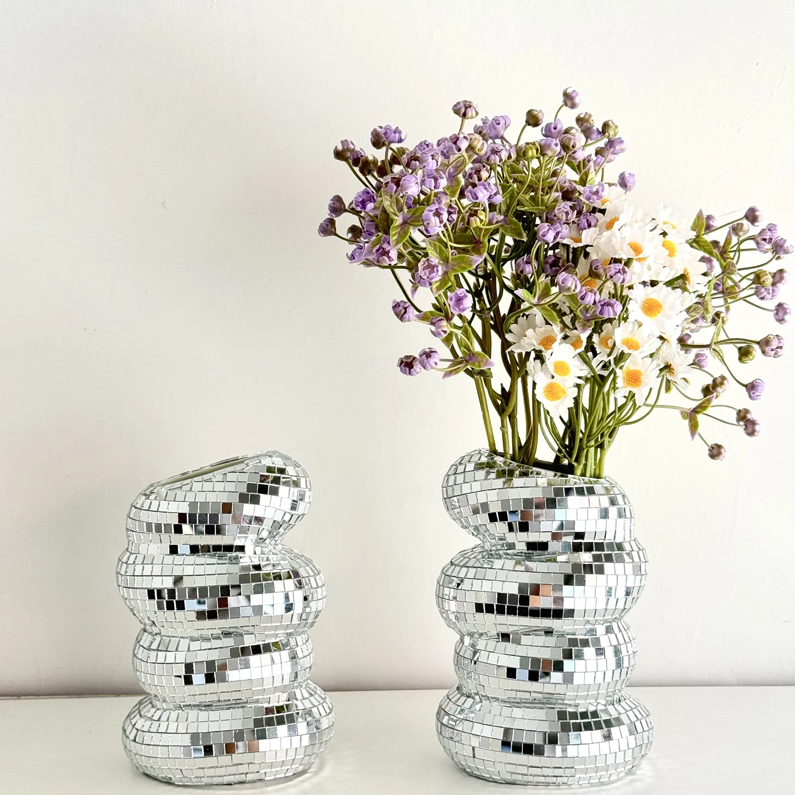 

Disco Vase Modern Home Decoration Handmade Mirror Tile Flower Bottle Aesthetic Room Decor Funky Home Flower Vase Decor
