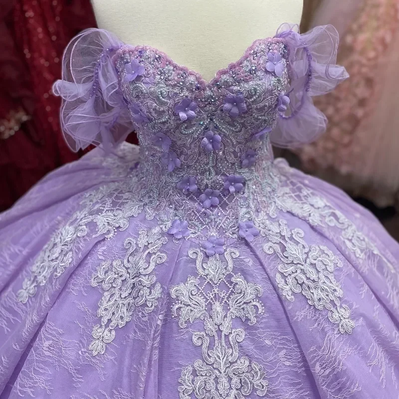 Vestidos De quinceañera De lavanda personalizados, apliques De encaje, vestido De baile dulce 16, Vestidos De 15 Anos, vestido De fiesta De cumpleaños