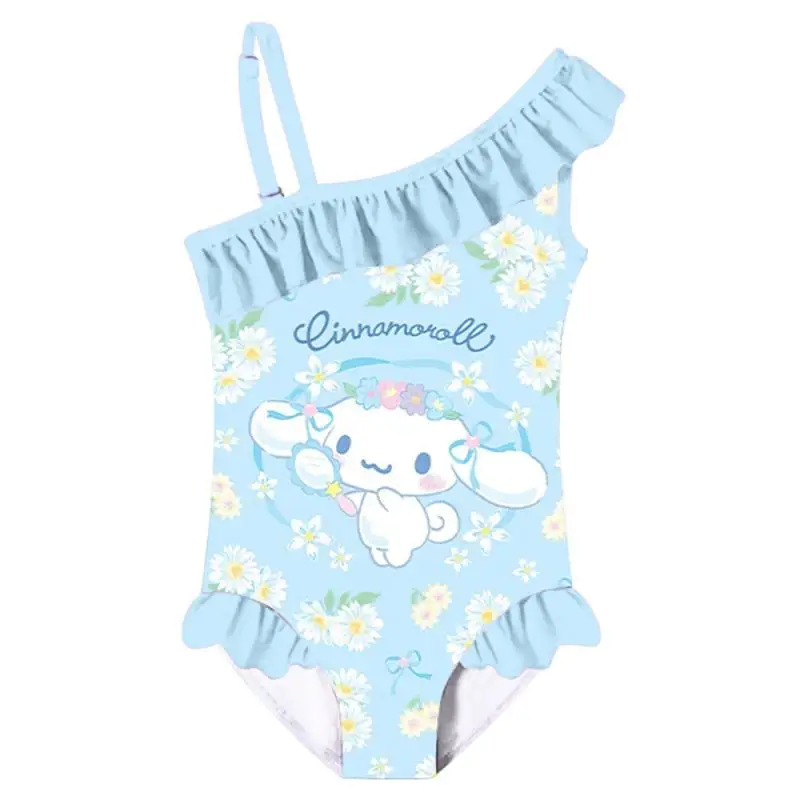 Cinnamoroll bañador de dibujos animados para niñas, Sanrioed traje de baño, Bikini de verano, ropa de vacaciones de playa, protector solar de secado rápido, regalo para niñas