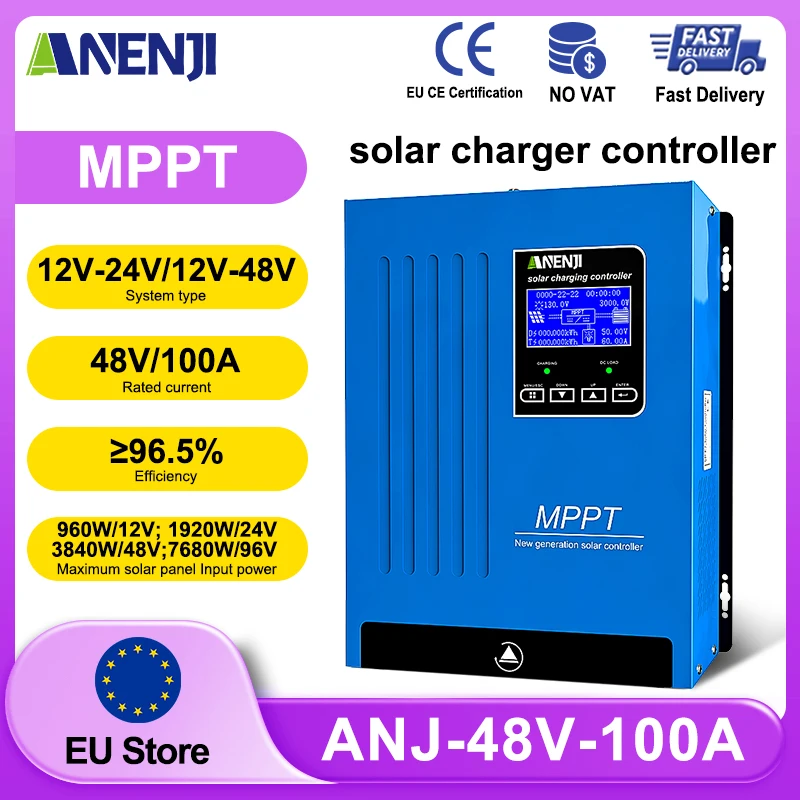 ANENJI 100A MPPT Solar Laderegler Solar Panel Regler 12V 24V 48V Auto Batterie Für Elektrische Geräte batterie