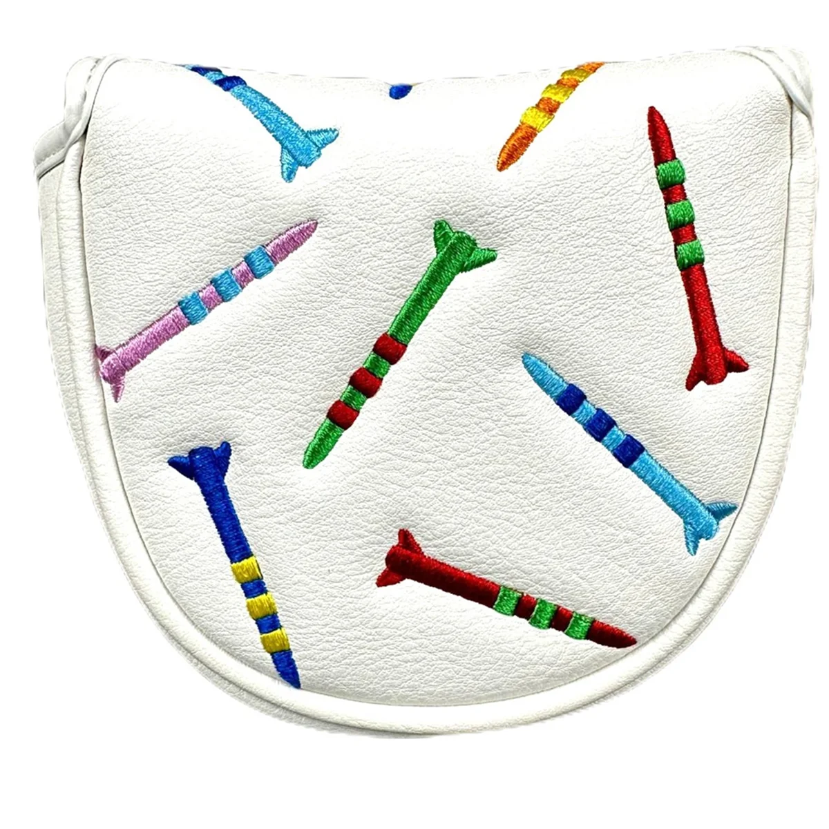 Magnetic Golf Putter Cover PU Mallet Putter Cover Magnetic Closure Golf Head Cover Portable Golf Putter Cover White Rich