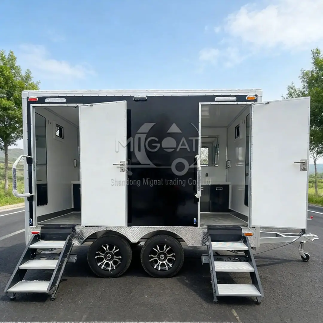 Double-Stall Portable Restroom Outdoor Mobile Bathroom Trailer with Flush System And Wash Station