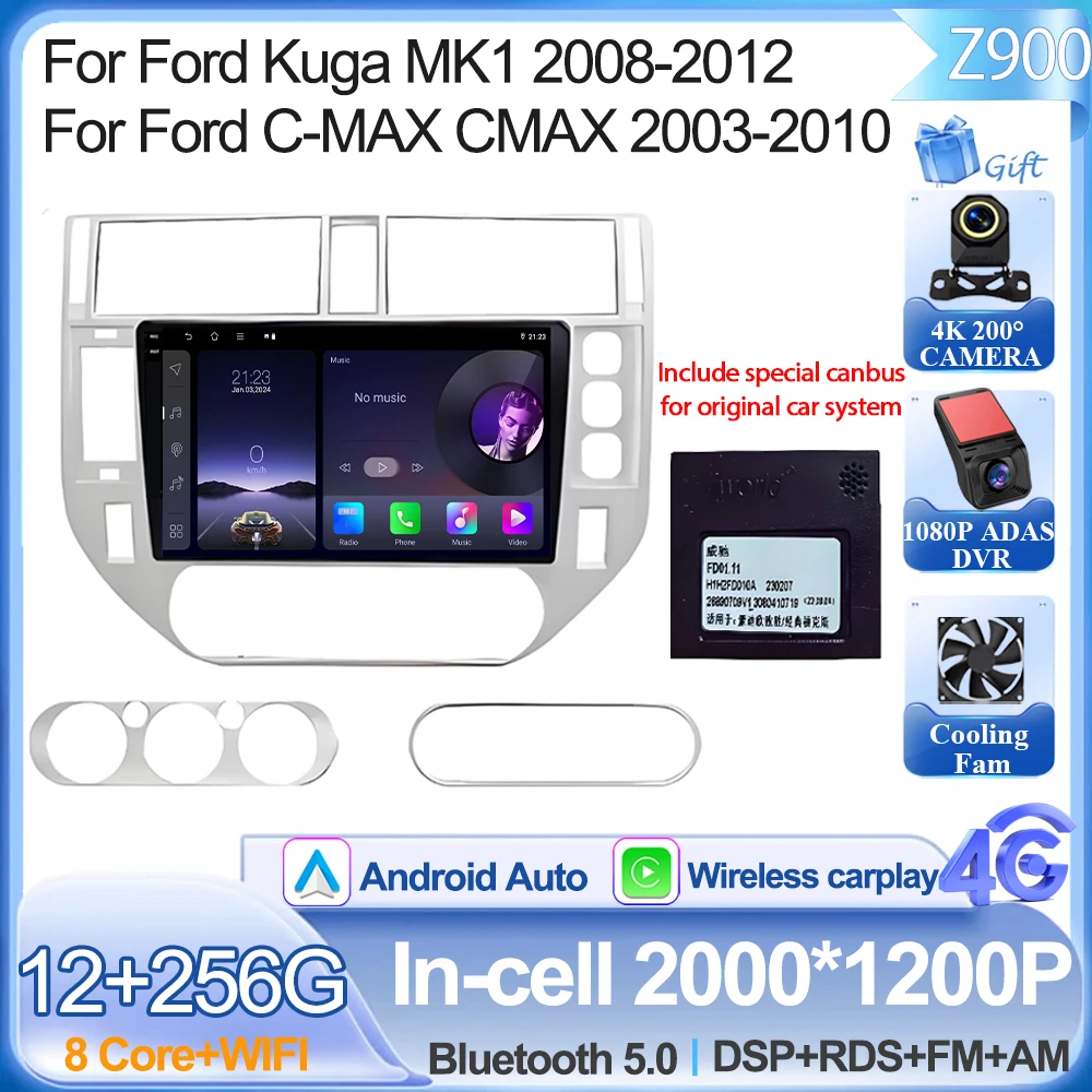 Android 16 Voor Ford Kuga MK1 2008-2012 Voor Ford C-MAX CMAX 2003-2010 Autoradio GPS 2 k Scherm Carplay 4G Wifi Stereo Video DSP BT