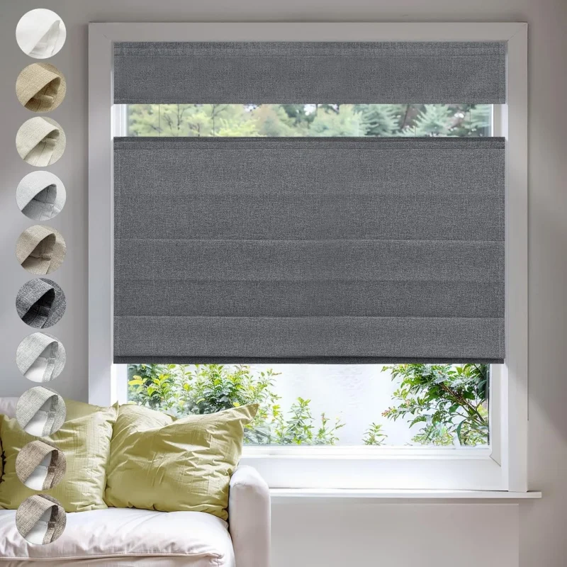 Popular Custom Size Flax Fabric Easy To Adjust Light Thermal Insulation Manual Spring Cordless Roman Shades For Home Decor