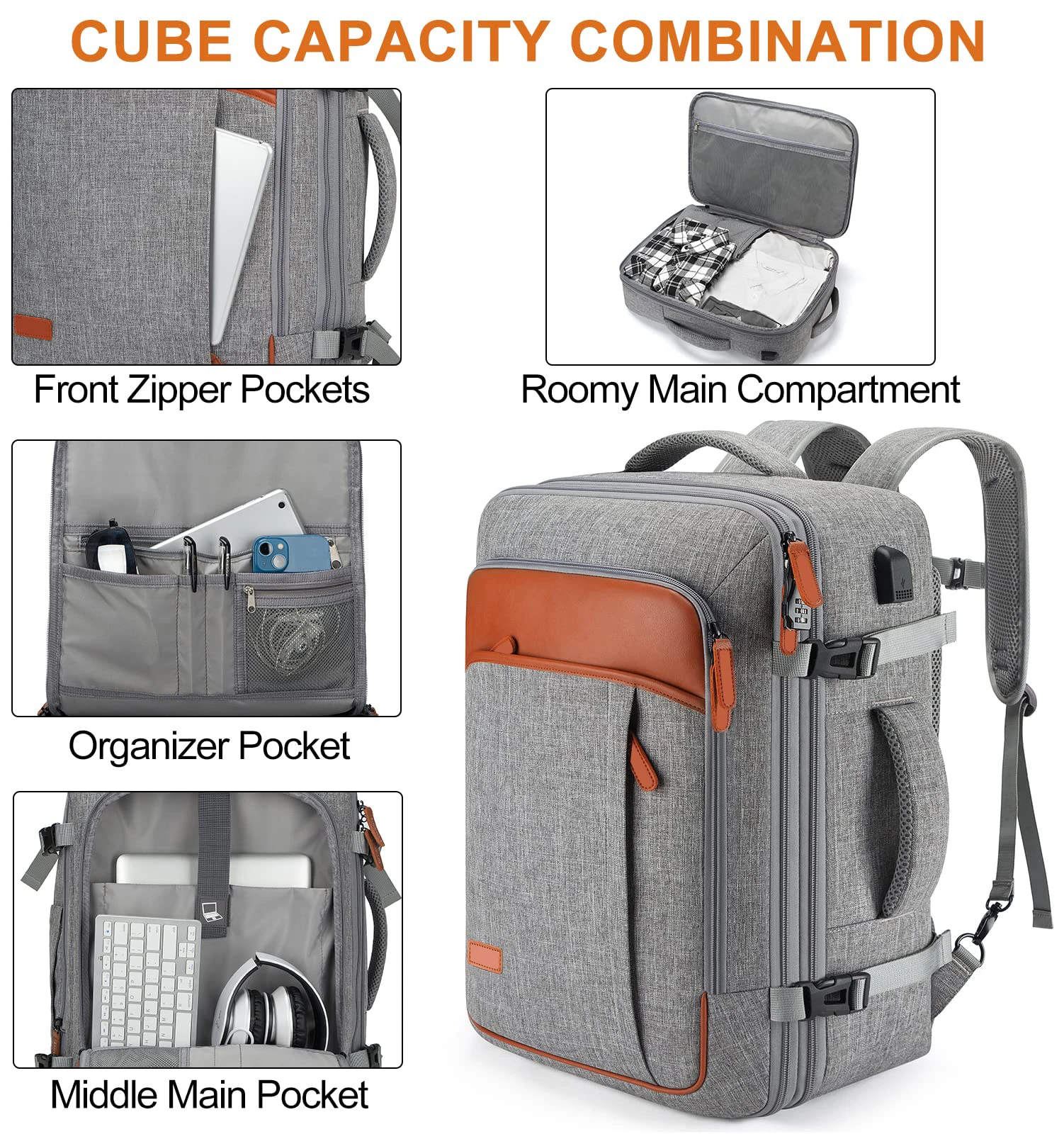 Large Capacity Travel Expandable Large Suitcase Backpacks With 4 Packing Cubes Water Resistant Luggage Daypack Backpack Mochila