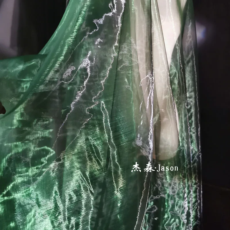 Emerald Two-color Liquid Light Gradient Laser Organza Fabric Designer Fabric High Quality Materials for Sewing Per Meter