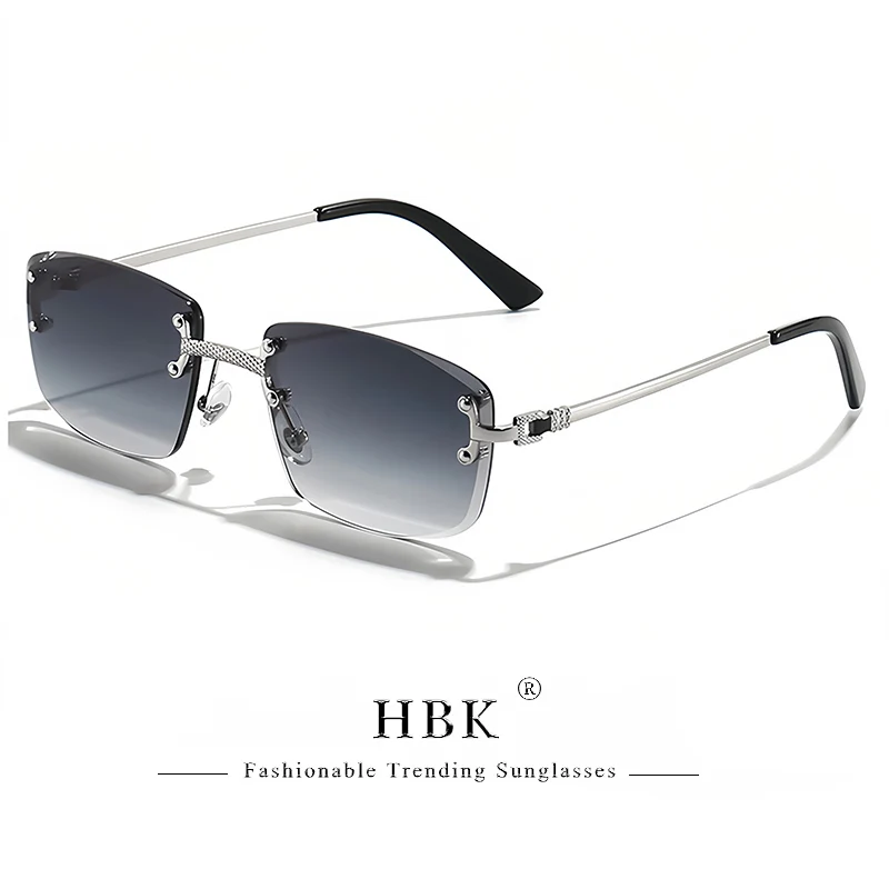 HBK Square Rimless Sunglasses Women TOP Quality Retro Metal Sun Glasses Men Luxury Party Business Gradient Shades 2024 - Image 2