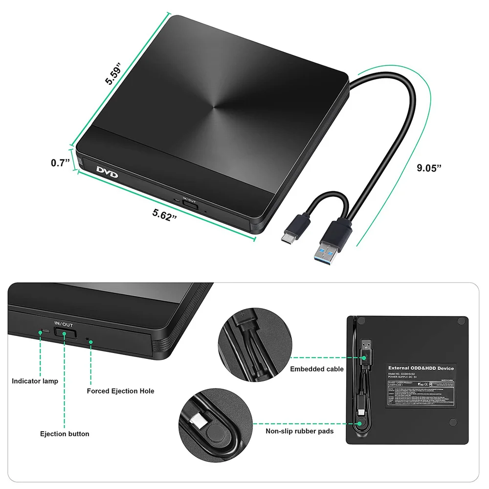 مشغل أقراص دي في دي خارجي ، احتراق متنقل ، ناسخ محرك بصري محمول ، USB #5
