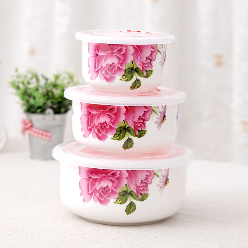 Three-piece Set, Pink Rose Blossom Painting, Bone China Thermal Lunch Box, Lunch Box Microwave Save, Container for Kids